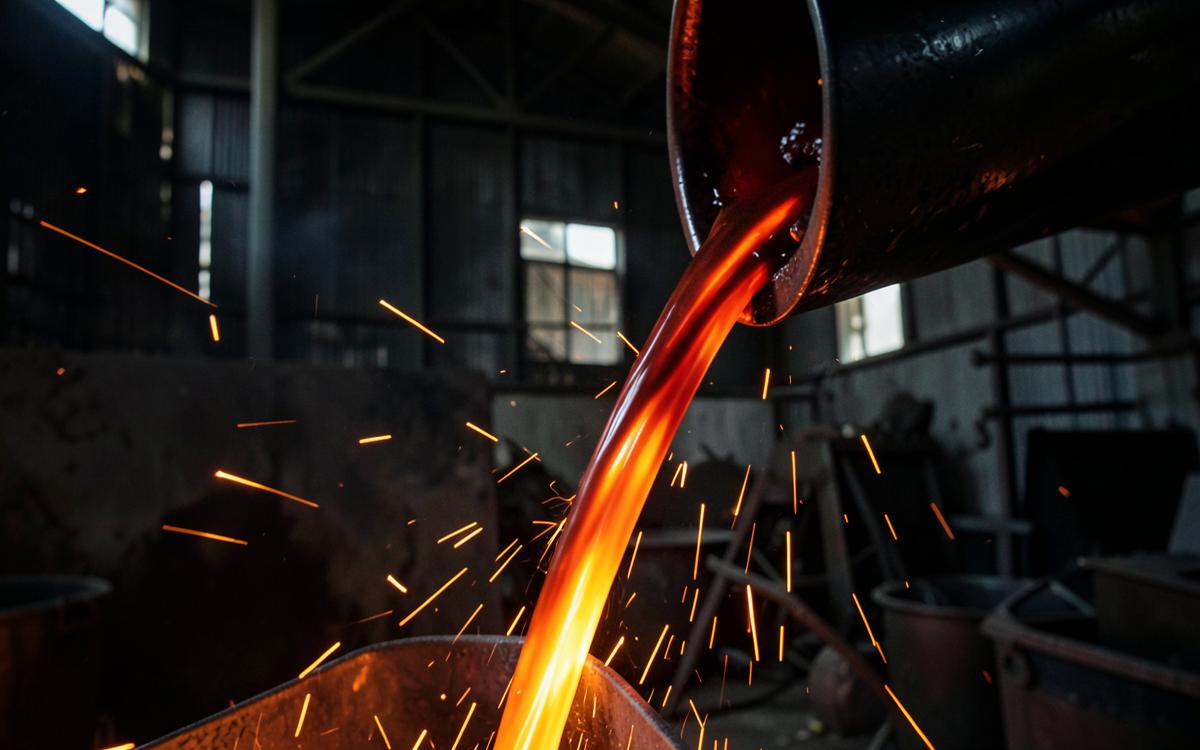 Molten aluminium pouring in a cast house